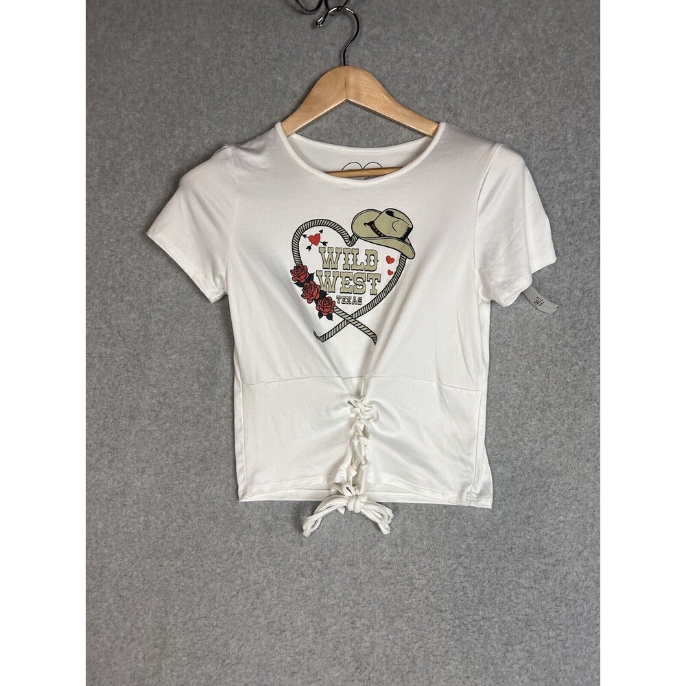 Rue 21 Cropped T Shirt Women’s XL Front lace Up Western Print Shorts Sleeve New